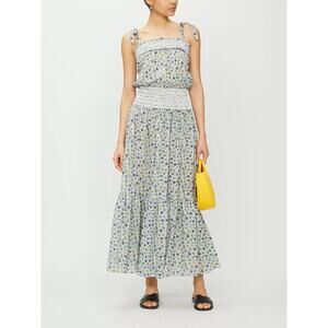 Tory Burch Tie Shoulder Smocked Midi Sundress Love Floral Degrade Women's Size M